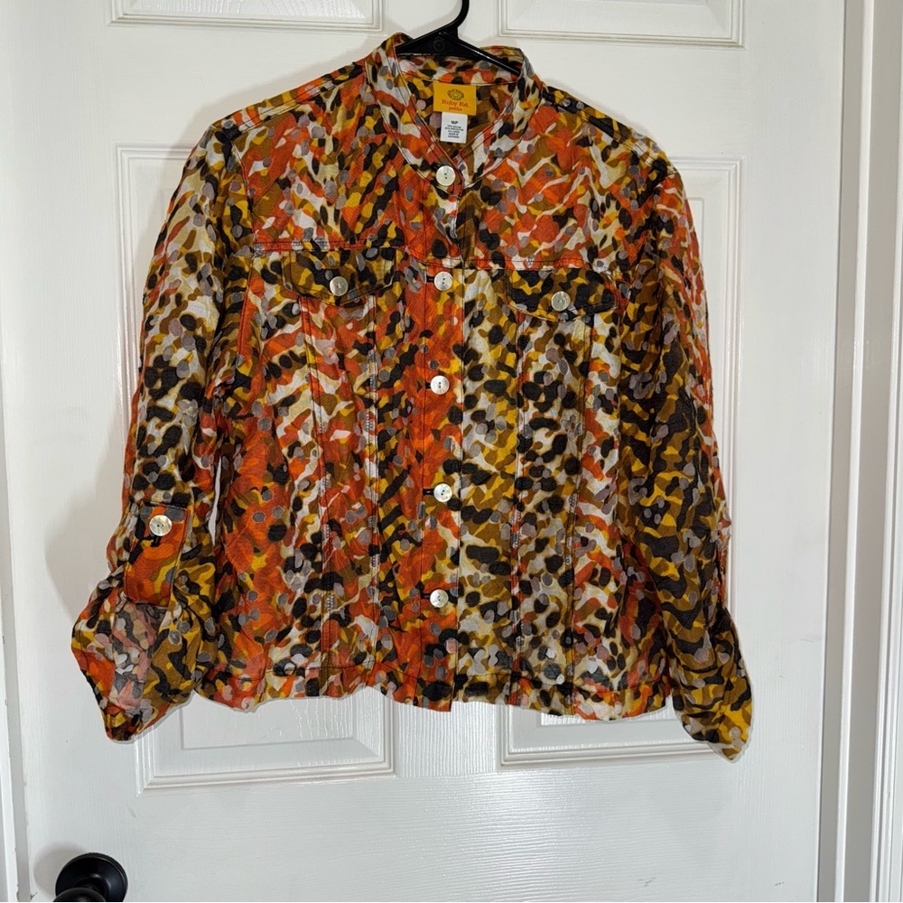 Ruby Rd. Multicolor Abstract Burn Out Button Up Jacket - Picture 2 of 13